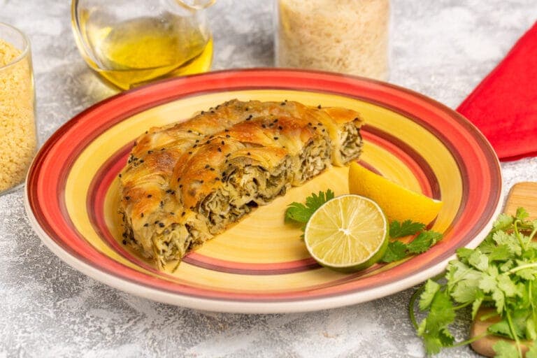 piatto con strudel di pollo agli asparagi